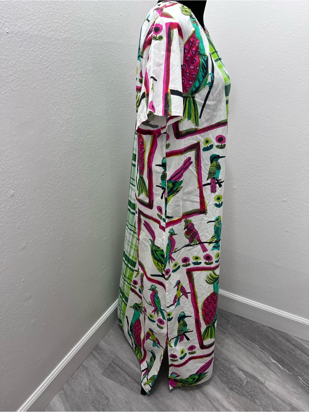 Frances Valentine Bird Is The Word Gingham-Print Cotton Maxi Dress. - Picture 3 of 9
